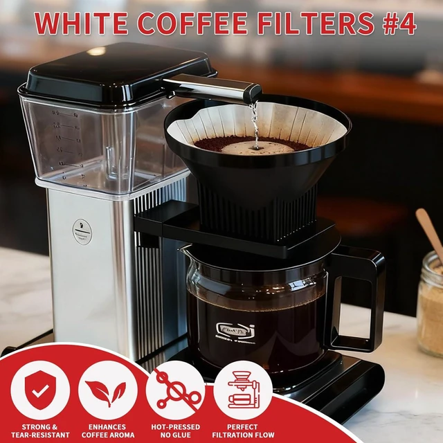 Alt view image 2 of 7 - 100 Count Coffee Filters #4 Compatible with Technivorm Moccamaster, Oxygen-Bleached White Coffee Filters, Durable No Blowout, Disposable Filter No 4 for Pour Over and Drip Coffee-Maker
