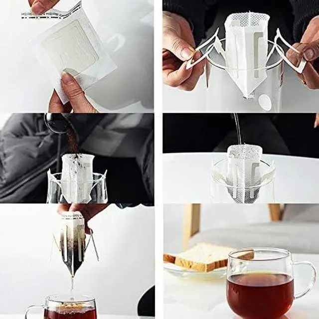 Alt view image 3 of 3 - 50Pcs Portable Coffee Filter Paper Bag Hanging Ear Drip Coffee Bag Single Serve Disposable Drip Coffee Filter Bag Perfect for Travel, Camping, Home, Office