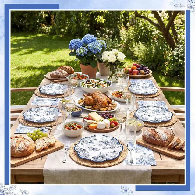 Alt view image 6 of 7 - NatNarr 50 Pcs Blue Floral Plates and Napkins, Blue Floral Party Supplies