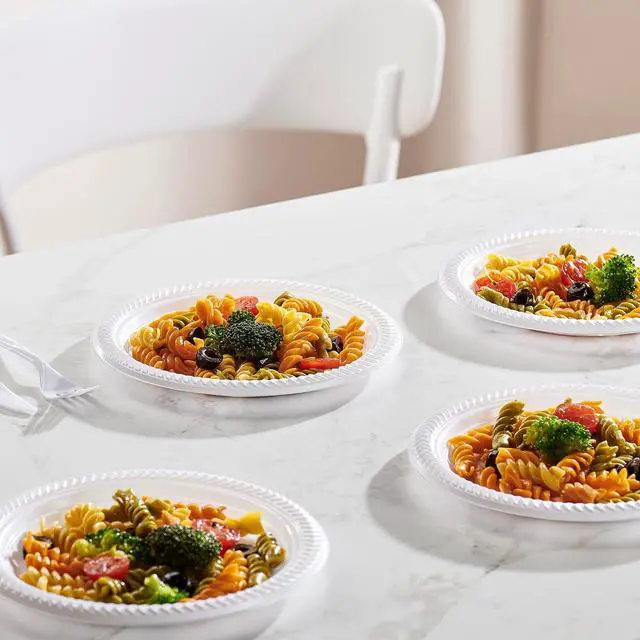 Alt view image 2 of 7 - PLASTICPRO 100 PCS White Plastic Round 7 Inch Plates - Premium Quality, Light Weight Disposable Dinner Plates for Parties & Weddings