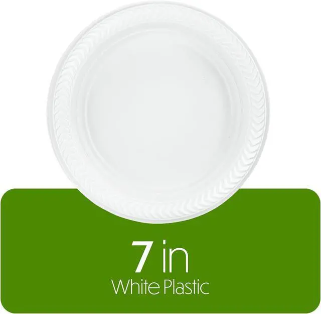 Alt view image 5 of 7 - PLASTICPRO 100 PCS White Plastic Round 7 Inch Plates - Premium Quality, Light Weight Disposable Dinner Plates for Parties & Weddings