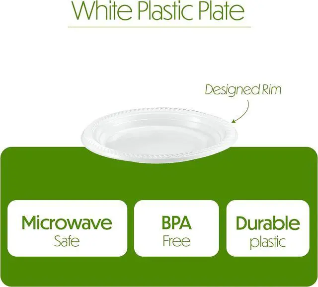 Alt view image 7 of 7 - PLASTICPRO 100 PCS White Plastic Round 7 Inch Plates - Premium Quality, Light Weight Disposable Dinner Plates for Parties & Weddings