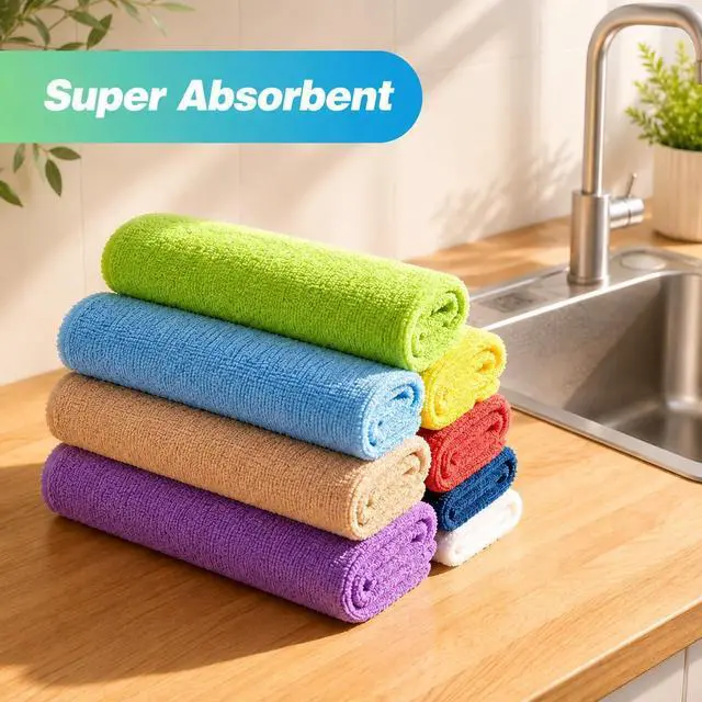 Alt view image 12 of 12 - HOMEXCEL Microfiber Cleaning Cloth, 24 Pack Cleaning Rags for House 12"X11" | High Absorbent, Lint Free Microfiber Towels for Cars Kitchen House & Window, Reusable Cleaning Towel, Multicolor