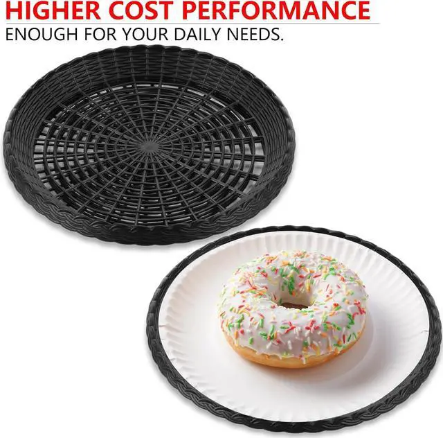 Alt view image 3 of 6 - MIDELONG Reusable Plastic Paper Plate Holders, 9 Inch Round Paper Plate Holders Woven Paper Plate Holder Black Plastic Heavy Duty Supports for Party BBQ Picnic Supplies, Pack of 4