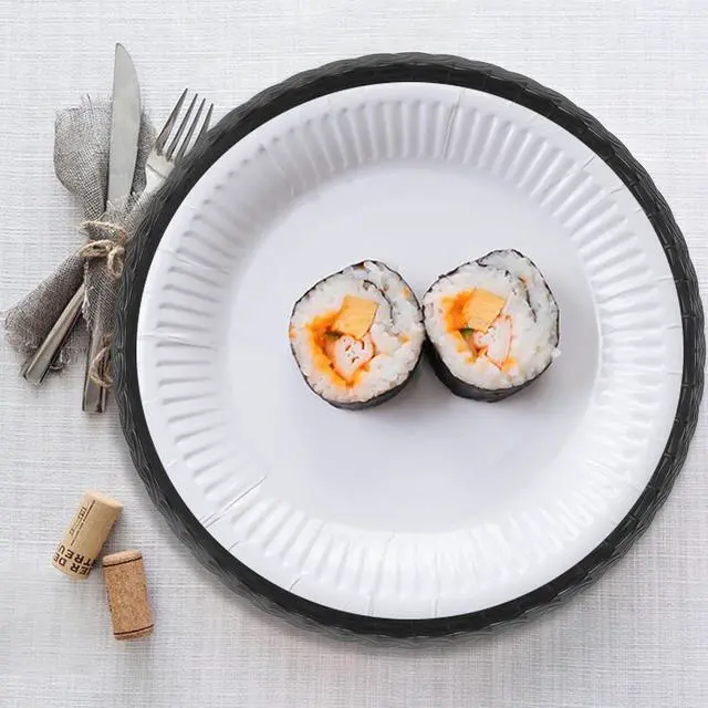 Alt view image 6 of 6 - MIDELONG Reusable Plastic Paper Plate Holders, 9 Inch Round Paper Plate Holders Woven Paper Plate Holder Black Plastic Heavy Duty Supports for Party BBQ Picnic Supplies, Pack of 4