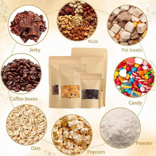 Alt view image 5 of 6 - Wsicse 100 Pcs Kraft Stand Up Pouches With Window, 4 Sizes, Brown