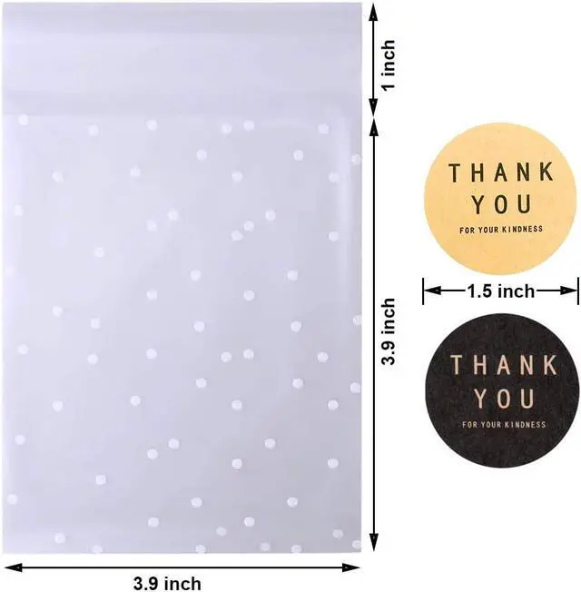 Alt view image 2 of 7 - Self Adhesive Cookie Cellophane Treat Bags with Seal 4x4 Inches, 4 Mils Self Sealing Resealable Plastic Packaging Bags with Thank You Labels for Gift Giving Party Favor Bakery Candy Chocolate 100 Pcs