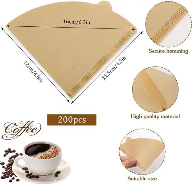 Alt view image 2 of 7 - 200 Count Coffee Filter, Size 02 Natural Unbleached Pour Over Coffee Filter