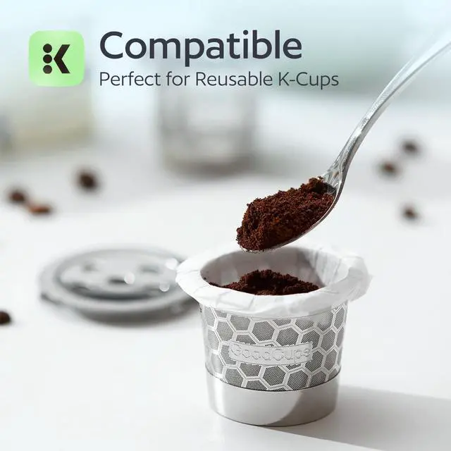 Alt view image 2 of 6 - 100 Disposable K Cup Filters for Keurig Reusable K Cups, Coffee Paper Liners for Refillable Pods, Smoother Coffee, Less Sediment, Easy Clean Up