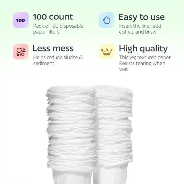 Alt view image 3 of 6 - 100 Disposable K Cup Filters for Keurig Reusable K Cups, Coffee Paper Liners for Refillable Pods, Smoother Coffee, Less Sediment, Easy Clean Up
