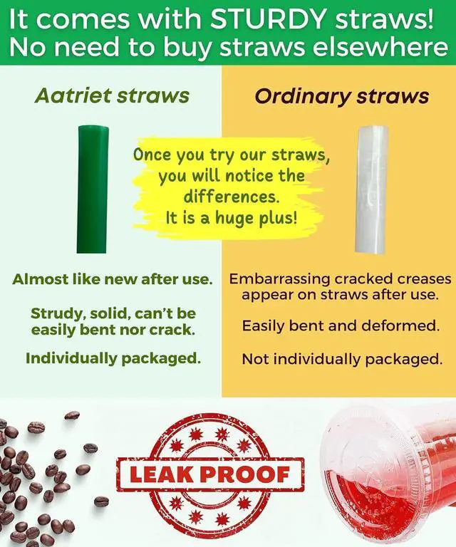 Alt view image 4 of 5 - Aatriet 12 oz Clear Plastic Cups with Lids and STRAWS, Disposable Party Cups for To Go Iced Coffee Cold Drinks, Smoothie, Juice, Parfait, Frappuccino, Milkshake. No Leaking Fruit Cup, 25 Sets