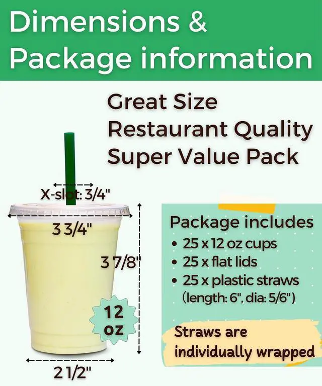 Alt view image 2 of 5 - Aatriet 12 oz Clear Plastic Cups with Lids and STRAWS, Disposable Party Cups for To Go Iced Coffee Cold Drinks, Smoothie, Juice, Parfait, Frappuccino, Milkshake. No Leaking Fruit Cup, 25 Sets