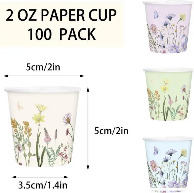 Alt view image 2 of 6 - RUSPEPA 2 oz Bathroom Cups, Disposable Paper Cups - 100 Pack Set Wild Flower Design Printed - Mini Mouthwash Rinse Paper Cups for Home, Bathroom, Picnic, Party, and Events