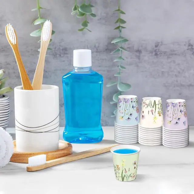 Alt view image 3 of 6 - RUSPEPA 2 oz Bathroom Cups, Disposable Paper Cups - 100 Pack Set Wild Flower Design Printed - Mini Mouthwash Rinse Paper Cups for Home, Bathroom, Picnic, Party, and Events