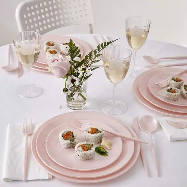 Alt view image 2 of 5 - Silver Spoons Opulence Collection Modern Pink Disposable Plastic Salad Plates - 9" (Pack of 10) - Perfect for Weddings, Parties & Special Events