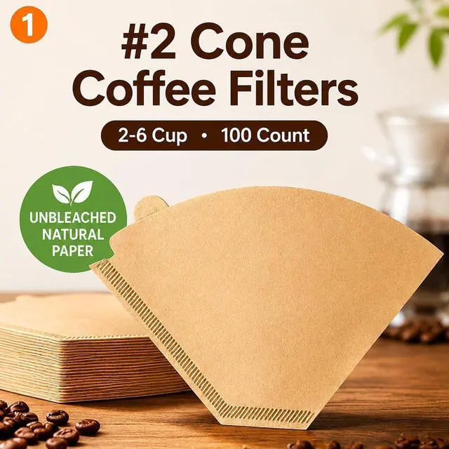Alt view image 3 of 7 - #2 Cone Coffee Filters 2-6 cup, 200 Count Disposable Coffee Filters # 2, Unbleached Natural Paper Filters for Pour Over and Drip Coffee Maker
