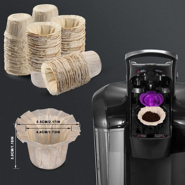 Alt view image 2 of 6 - 100 Count Disposable K Cup Coffee Filters, Coffee Filter Paper for Keurig Brewers Single Serve 1.0 and 2.0, Use with Resusable K Cup Pods (Natural)