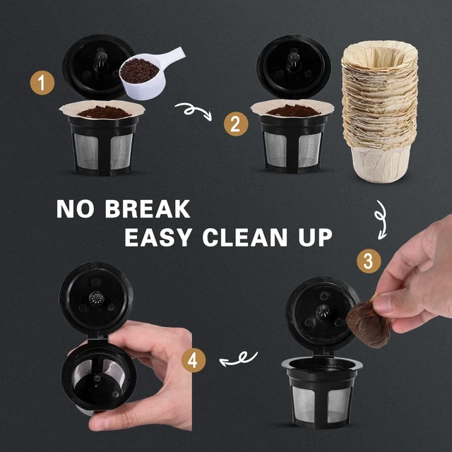 Alt view image 5 of 6 - 100 Count Disposable K Cup Coffee Filters, Coffee Filter Paper for Keurig Brewers Single Serve 1.0 and 2.0, Use with Resusable K Cup Pods (Natural)