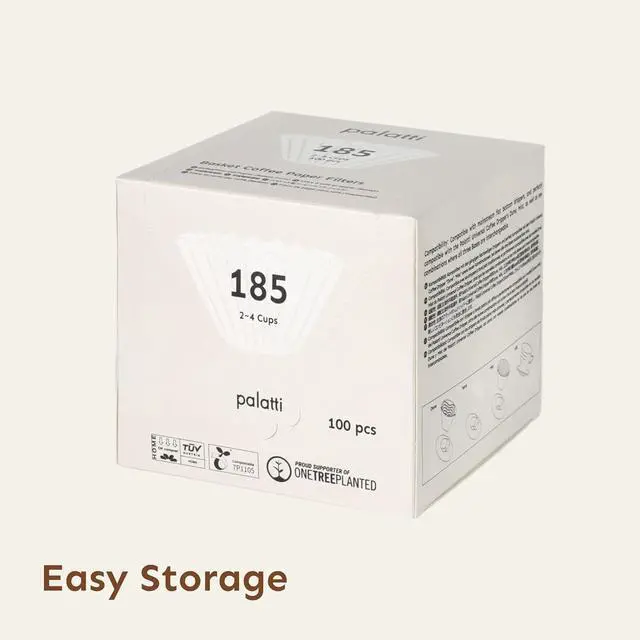 Alt view image 3 of 6 - Palatti 185 Basket Coffee Paper Filters (100 count, 2-4 cups) for Flat Bottom Pour Over Makers and Drippers, with a Paper Box as a Convenient Filter Holder