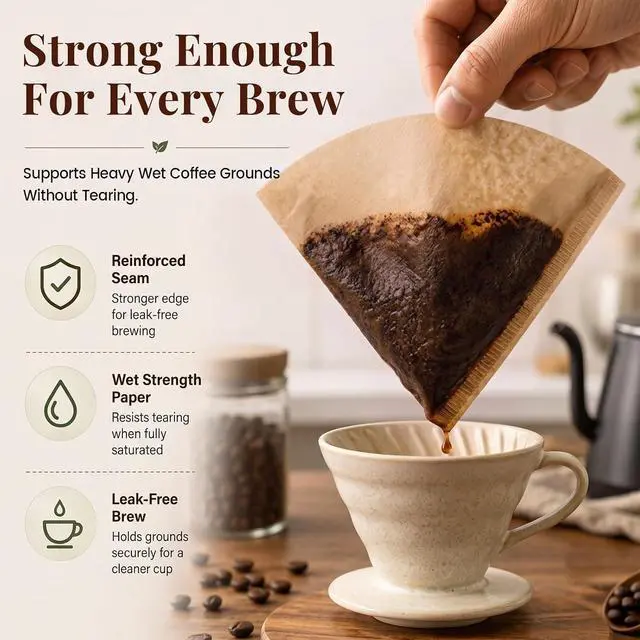 Alt view image 4 of 7 - Niveaya 200 Count Cone Coffee Filters, Size 02 Natural Unbleached Paper Coffee Filter, Disposable Cone Filters for Pour Over and Drip Coffee Maker (2-4Cup)