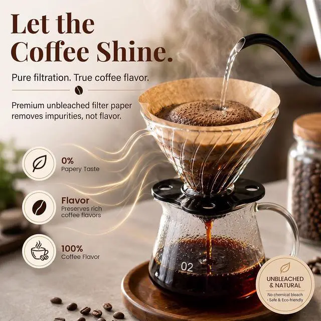 Alt view image 6 of 7 - Niveaya 200 Count Cone Coffee Filters, Size 02 Natural Unbleached Paper Coffee Filter, Disposable Cone Filters for Pour Over and Drip Coffee Maker (2-4Cup)