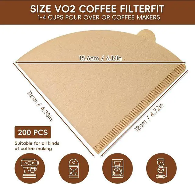 Alt view image 2 of 7 - Gute 200Pcs Cone Coffee Filters 2-4 Cups,Unbleached Brown V02 for Pour Over
