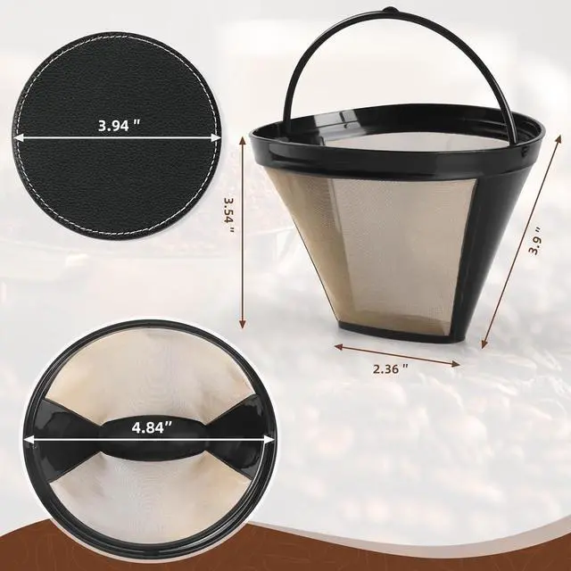 Alt view image 3 of 7 - #4 Reusable Coffee Filter for Ninja Cuisinart 2 Filters + 2 Coasters