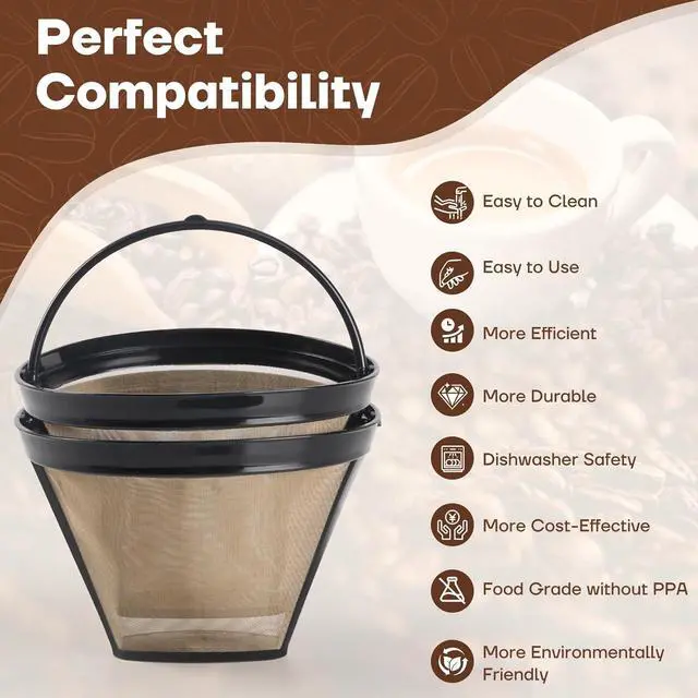 Alt view image 6 of 7 - #4 Reusable Coffee Filter for Ninja Cuisinart 2 Filters + 2 Coasters