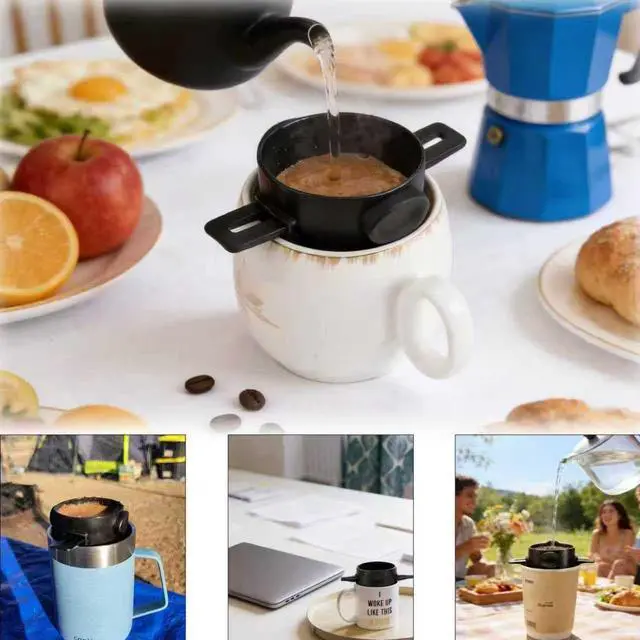 Alt view image 2 of 7 - Pour Over Coffee Maker,Portable Stainless Steel Reusable Coffee Filter, Mini Collapsible Paperless Single Serve 1 Cup Coffee Dripper Cup Easy To Clean For Travel Camping