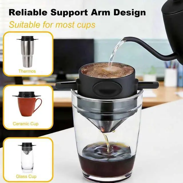 Alt view image 3 of 7 - Pour Over Coffee Maker,Portable Stainless Steel Reusable Coffee Filter, Mini Collapsible Paperless Single Serve 1 Cup Coffee Dripper Cup Easy To Clean For Travel Camping