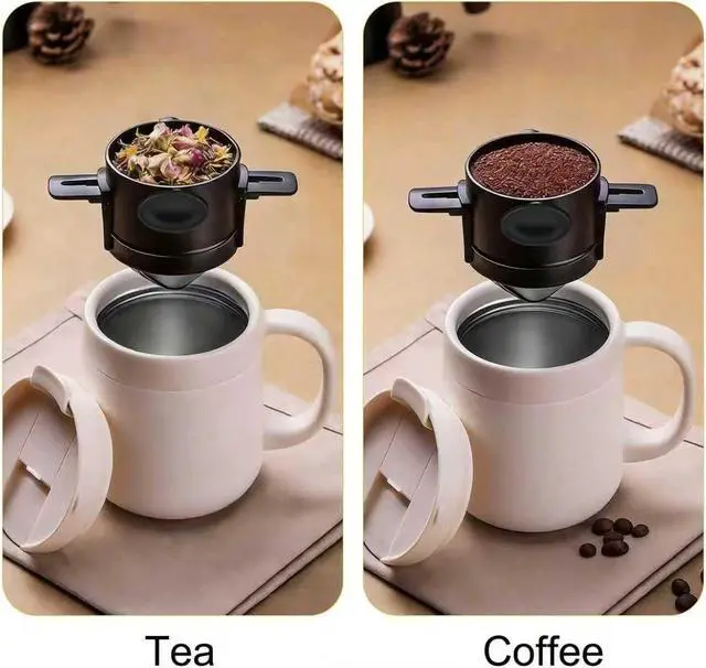 Alt view image 4 of 7 - Pour Over Coffee Maker,Portable Stainless Steel Reusable Coffee Filter, Mini Collapsible Paperless Single Serve 1 Cup Coffee Dripper Cup Easy To Clean For Travel Camping