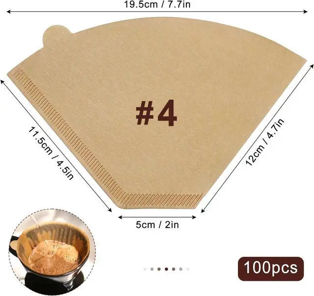 Alt view image 2 of 6 - #4 Cone Coffee Filters,4 Coffee Filters Paper fits for Pour Over and Drip Coffee Maker, 8-12 Cup,Natural Unbleached,Chlorine Free (100)