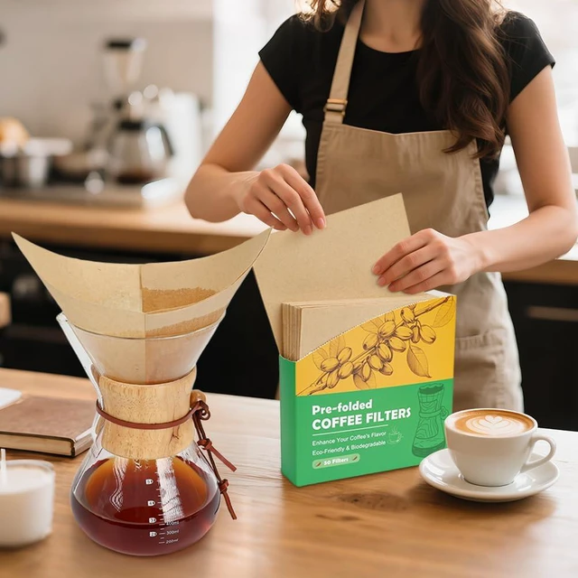 Alt view image 7 of 7 - BYKITCHEN Pre-folded Pour Over Coffee Filters, Natural Coffee Filter Paper