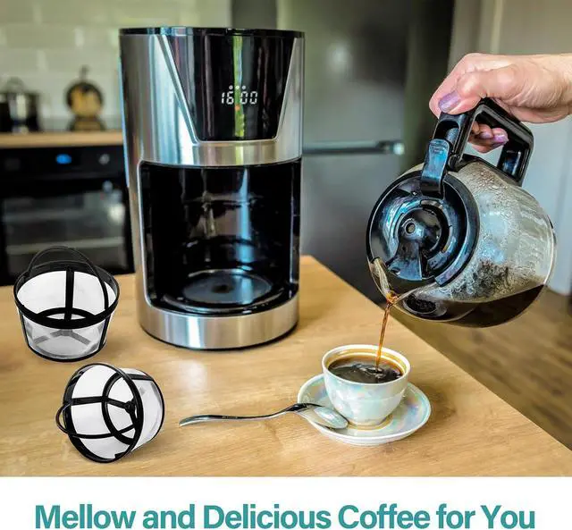Alt view image 7 of 7 - Prasacco Reusable Coffee Filters 4-8 Cup, Coffee Filter Basket Universal Coffees Filter Replacement Safety Nylon Mesh Reusable Filters for Coffees Makers and Brewers
