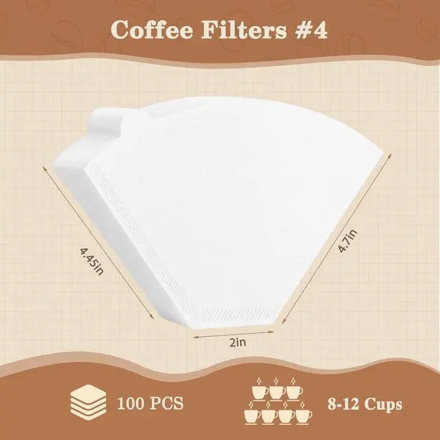 Alt view image 2 of 6 - Coffee Filters #4, 100 Count White Disposable Cone Coffee Filters