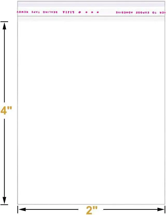 Alt view image 2 of 7 - 200 Pcs 2" x 4" Thick 1.6 Mil Small Clear Self Sealing Resealable Cellophane Poly Bags Heavy-duty Adhesive Cello Plastic Bags Packaging Jewelry Earrings Beads Gift OPP Bag