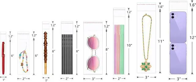 Alt view image 5 of 7 - Long Cellophane Bags 100pcs 2x6" Clear Resealable Cello Bags Plastic Adhesive Self Sealing Bag for Candy Pen Keychain Bookmark Crafts Bracelet Oil Pastel Disposable Tableware Watch Hairpin