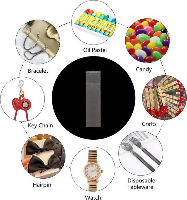 Alt view image 4 of 7 - 2"x6" Long Cellophane Bags 100pcs Clear Self Adhesive Cello Baggies 2mil Skinny Self Stick Glassine Bags for Candy Crafts Bracelet Oil Pastel Disposable Tableware Watch Hairpin Key Chain