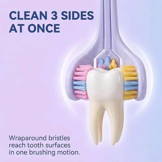 Alt view image 4 of 7 - 2 Pcs Random Color Three-Sided Soft Hair Toothbrush, Effective Wrap-Around Design, Deeply and Thoroughly to Clean Teeth and Gums, Suitable for Adults and Children Toothbrushes and Accessories