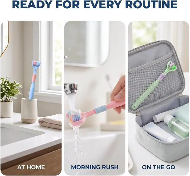 Alt view image 7 of 7 - 2 Pcs Random Color Three-Sided Soft Hair Toothbrush, Effective Wrap-Around Design, Deeply and Thoroughly to Clean Teeth and Gums, Suitable for Adults and Children Toothbrushes and Accessories