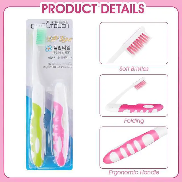Alt view image 4 of 7 - Ouligay 2Pcs Folding Portable Soft Toothbrushes - Small, Foldable Travel Toothbrush for Camping & Hiking