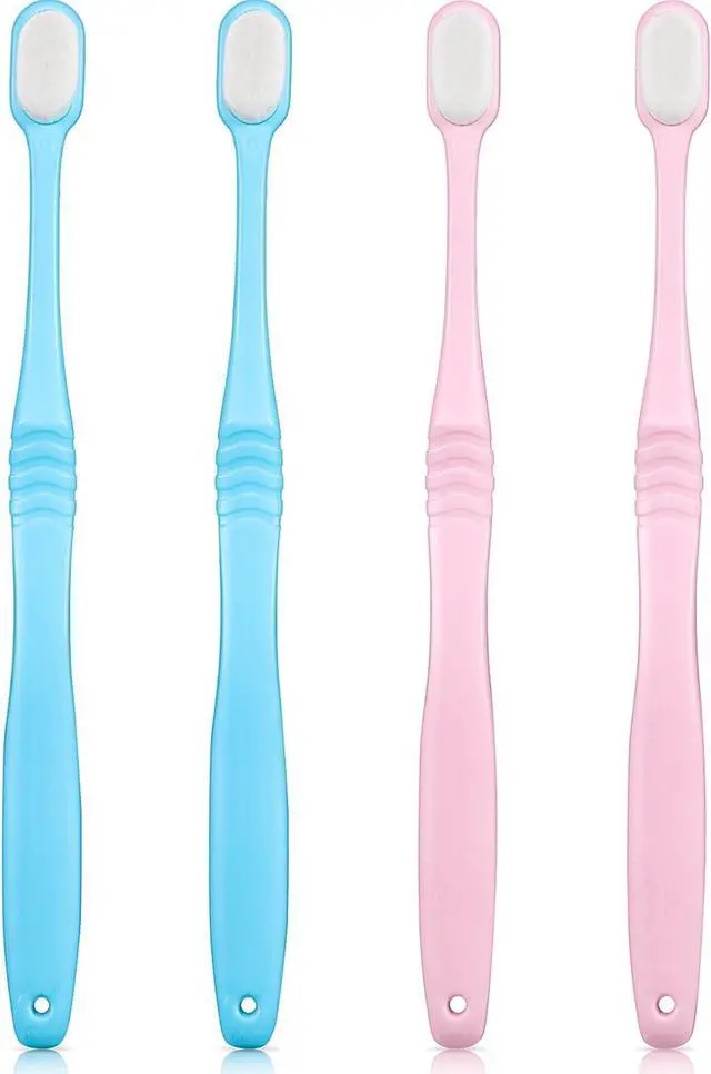 Main image of Boao 4 Pieces Extra Soft Toothbrushes Micro Nano Manual Toothbrush for Sensitive Tooth with 20,000 Extra Soft Bristles for Fragile Tooth Adult(Blue, Pink)