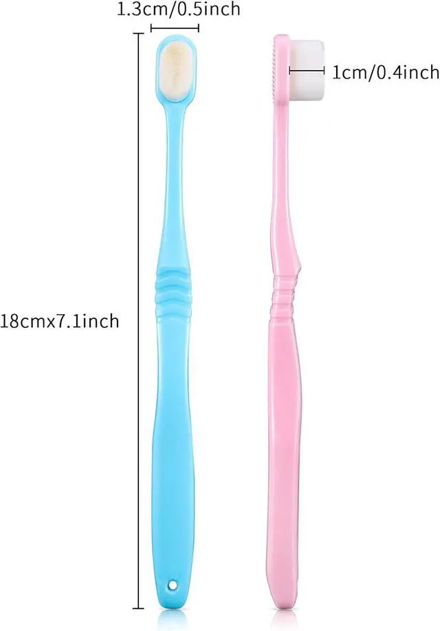Alt view image 2 of 7 - Boao 4 Pieces Extra Soft Toothbrushes Micro Nano Manual Toothbrush for Sensitive Tooth with 20,000 Extra Soft Bristles for Fragile Tooth Adult(Blue, Pink)