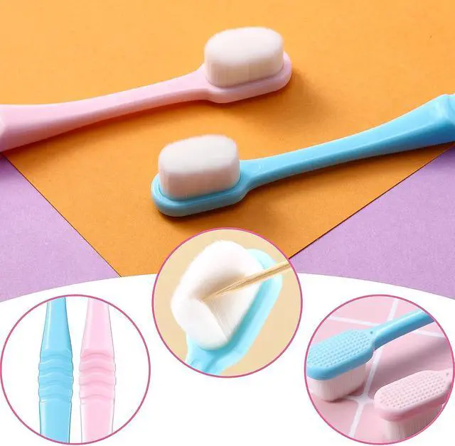 Alt view image 3 of 7 - Boao 4 Pieces Extra Soft Toothbrushes Micro Nano Manual Toothbrush for Sensitive Tooth with 20,000 Extra Soft Bristles for Fragile Tooth Adult(Blue, Pink)