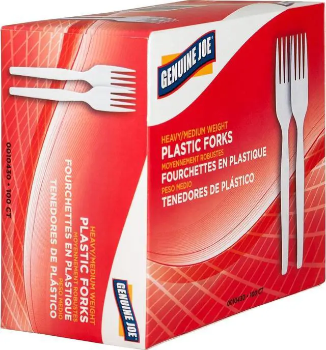 Alt view image 3 of 5 - Genuine Joe Heavyweight White Plastic Forks (Pack of 100)