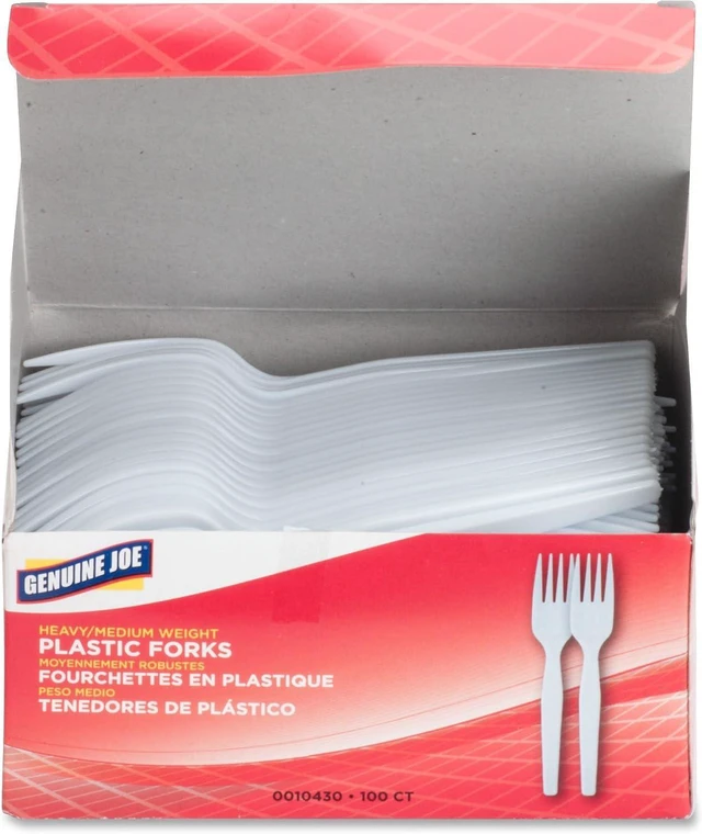 Alt view image 4 of 5 - Genuine Joe Heavyweight White Plastic Forks (Pack of 100)