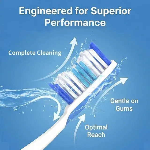 Alt view image 2 of 7 - Hard Bristle Toothbrush for Adults, Manual with Wavy Bristles & Tongue Cleaner, Effective Teeth Cleaning & Breath Care 6 Pack
