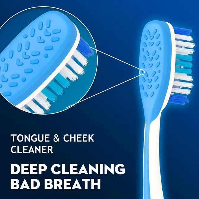Alt view image 4 of 7 - Hard Bristle Toothbrush for Adults, Manual with Wavy Bristles & Tongue Cleaner, Effective Teeth Cleaning & Breath Care 6 Pack