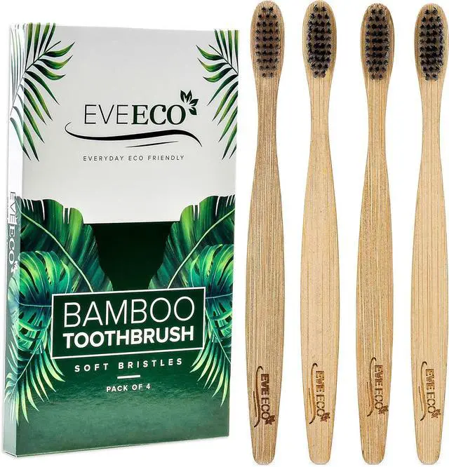Main image of 4 Count I Bamboo Toothbrush I Soft Bristles Best for Sensitive Gums I Charcoal I Vegan I Natural Wood I BPA Fee I Recyclable I Compostable I Biodegradable | Environmentally Friendly
