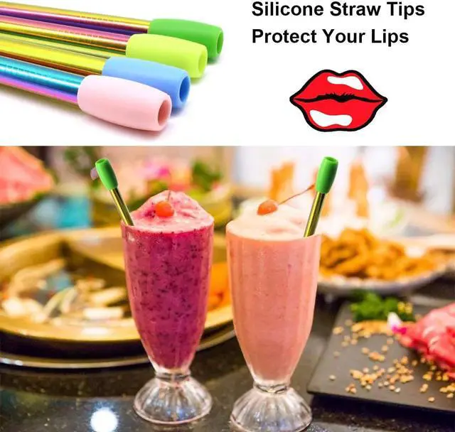 Alt view image 2 of 6 - Silicone Straws Tips, Food Grade Straw Nozzles Protectors for Stainless Steel Metal Boba Bubble Tea Slushy Milkshakes Straws 0.5" 12mm 1/2 Inch Wide, Multicolored 10PCS